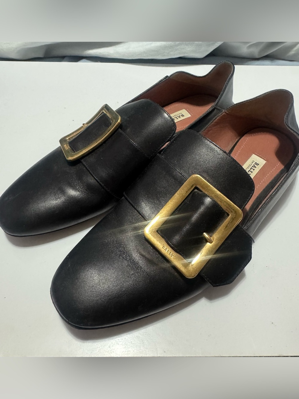 Bally Black Leather Buckle Loafers